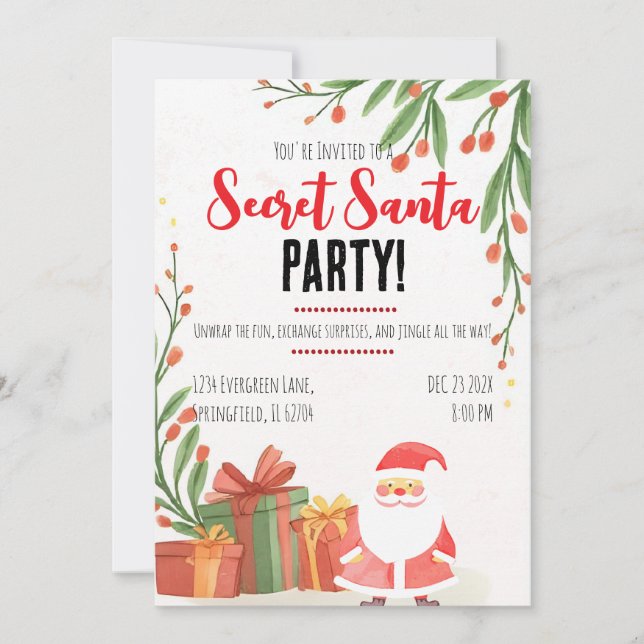 Invitation Fête de Noël Père Noël en aquarelle  (Devant)