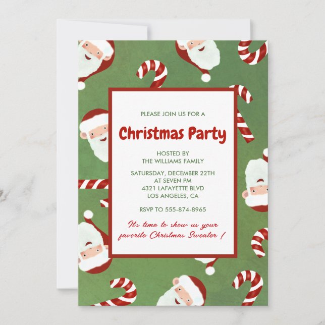 Invitation Fête de Noël  Père Noël Sucre d'orge (Devant)