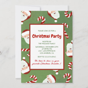 Invitation Fête de Noël Père Noël Sucre d'orge