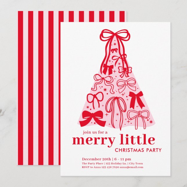 Invitation Fête de Noël Petite Fête Joyeuse Rose Rouge (Devant / Derrière)