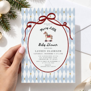 Invitation Fête de Noël Petite Fille Cheval à Bascule Baby Sh