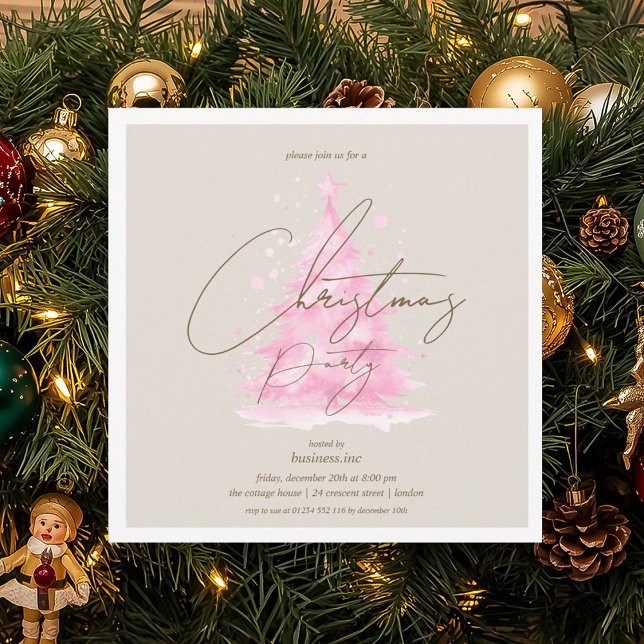 Invitation Fête de Noël Pink Entreprise (Corporate Hot Pink Christmas Tree Holiday Party Invitation)