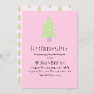 Invitation Fête de Noël Pink Pastel Tree