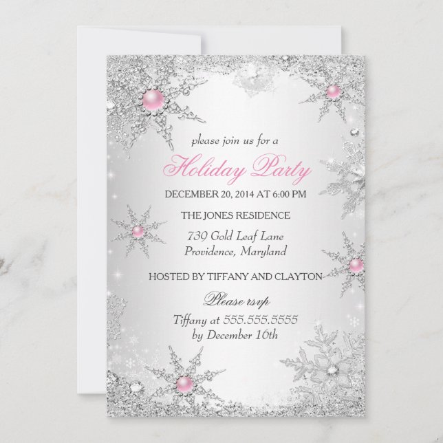 Invitation Fête de Noël Pink Winter Wonderland 4a (Devant)