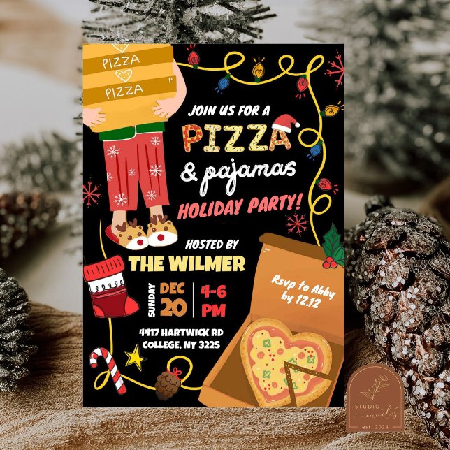 Invitation Fête de Noël Pizza et Pyjama (Créateur téléchargé)