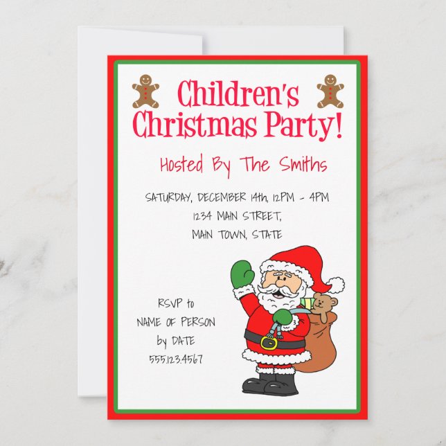 Invitation Fête de Noël pour enfants Père Noël Cute (Devant)