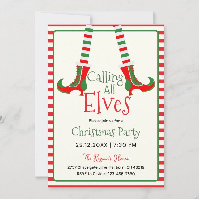Invitation Fête de Noël pour tous les Elfes (Devant)