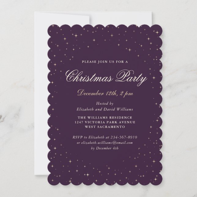Invitation Fête de Noël pourpre étoile (Devant)