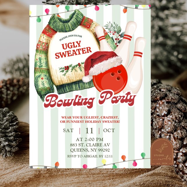 Invitation Fête de Noël Pull de Noël Laid Bowling (Créateur téléchargé)