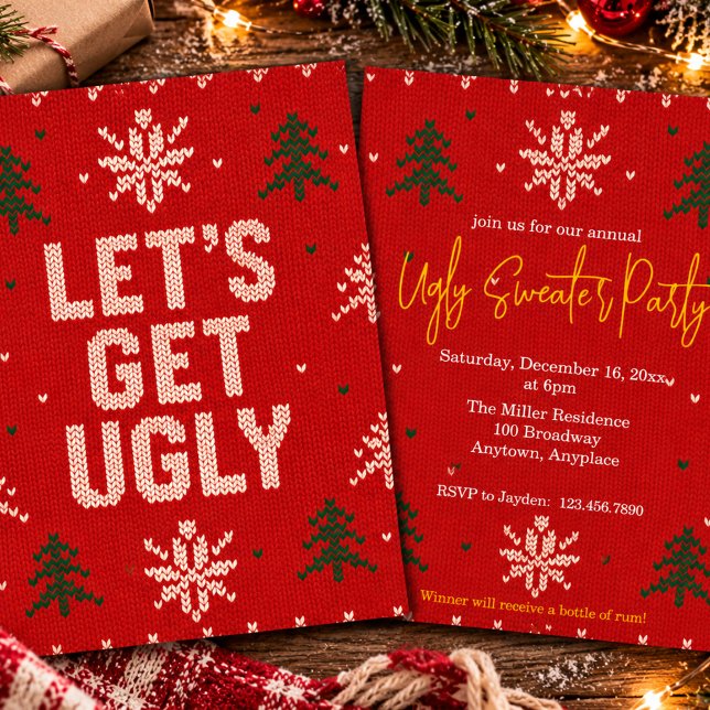Invitation Fête de Noël Pull Rouge et Vert Laid de Noël (Créateur téléchargé)