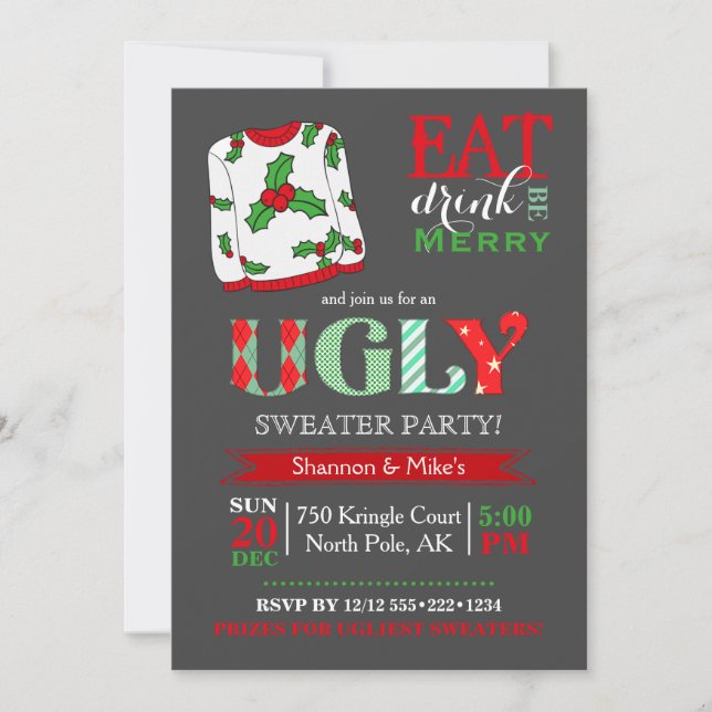 Invitation Fête de Noël Pull Ugly Tableau Noir (Devant)