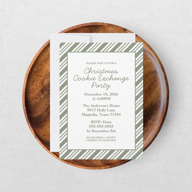 Invitation Fête de Noël rayée de canne à bonbons verte (Créateur téléchargé)