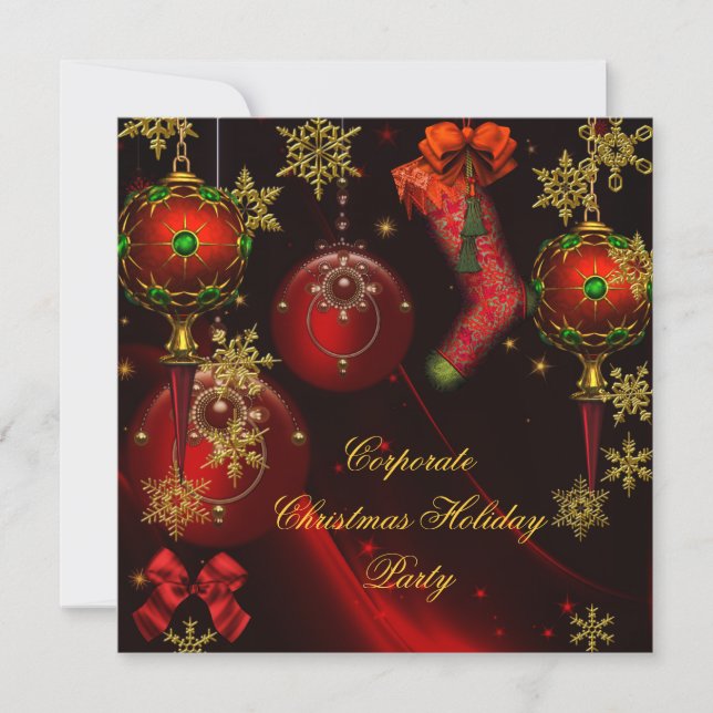 Invitation FÊTE DE NOËL Red Gold Holiday Entreprise (Devant)