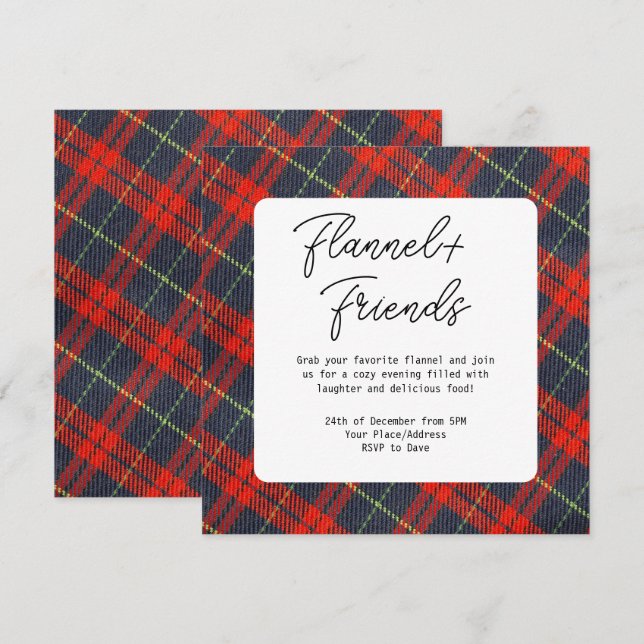 Invitation Fête de Noël Red Green Plaid Flannel & Friends (Devant / Derrière)