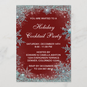 Invitation Fête de Noël Red Turquoise Blue Snowflop