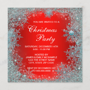 Invitation Fête de Noël Red Turquoise Blue Snowflop