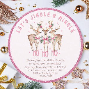 Invitation Fête de Noël Reindeer Jingle & Mingle