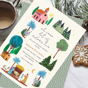 Invitation Fête de Noël religieuse avec scène de la Nativité