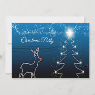 Invitation Fête de Noël Renne Arbre Ciel Bleu Étoiles Brillan