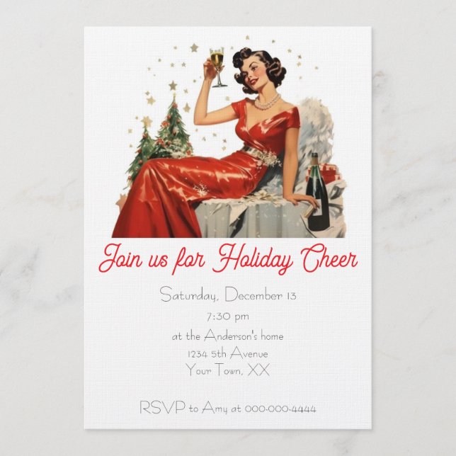 Invitation Fête de Noël Retro 50's Lady in Red (Devant)
