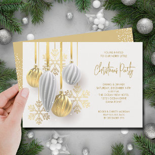 Invitation Fête de Noël rétro Argent et Or