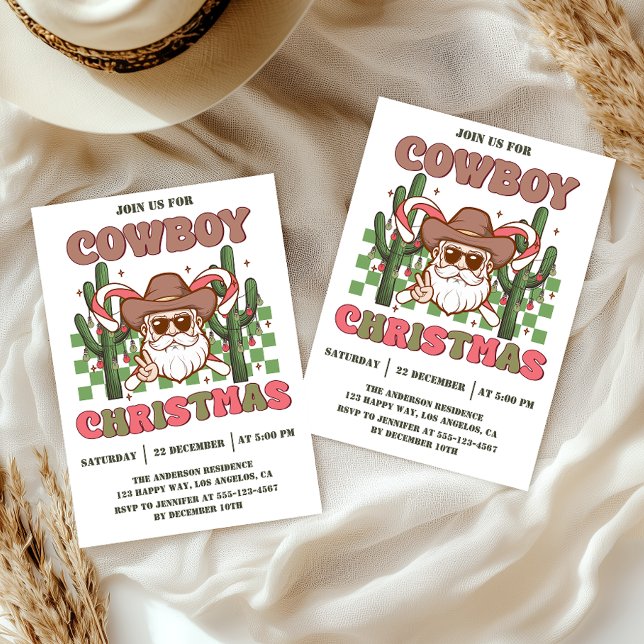 Invitation Fête de Noël Retro Cowboy | Fêtes occidentales     (Créateur téléchargé)