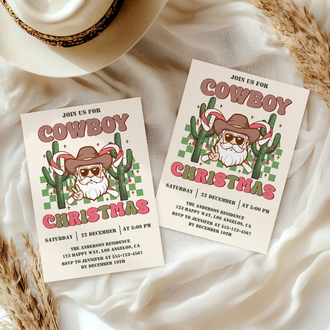 Invitation Fête de Noël Retro Cowboy | Vacances occidentales  (Créateur téléchargé)