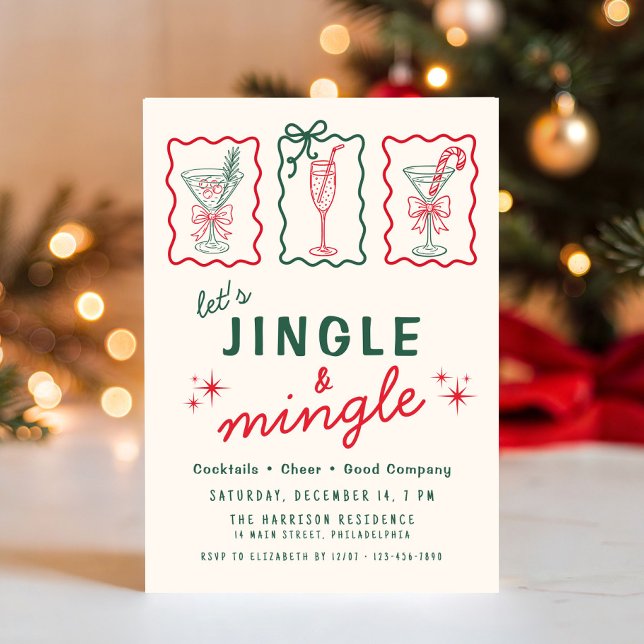 Invitation Fête de Noël Rétro Fantaisiste Jingle Mingle (Retro Whimsical Jingle Mingle Christmas Party Invitation
)