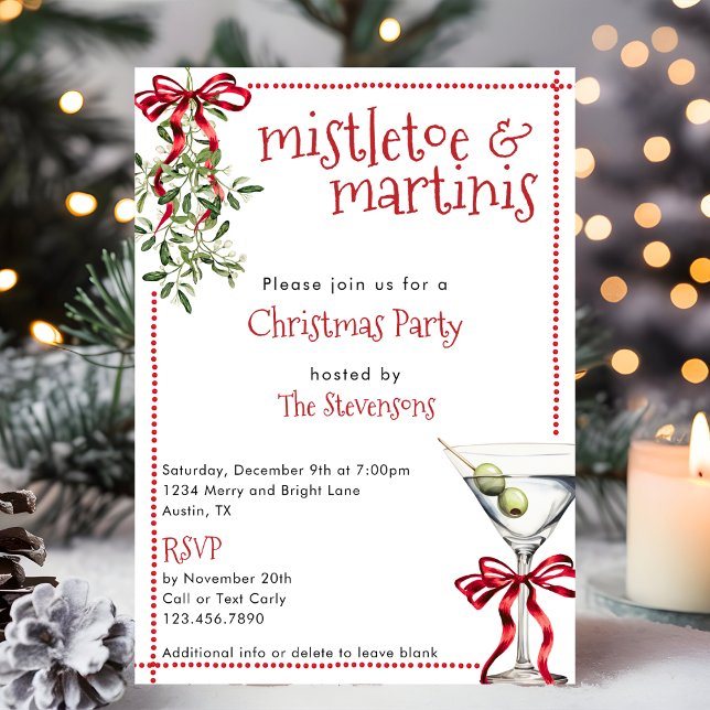 Invitation Fête de Noël Rétro Festive Gui & Martinis (Créateur téléchargé)