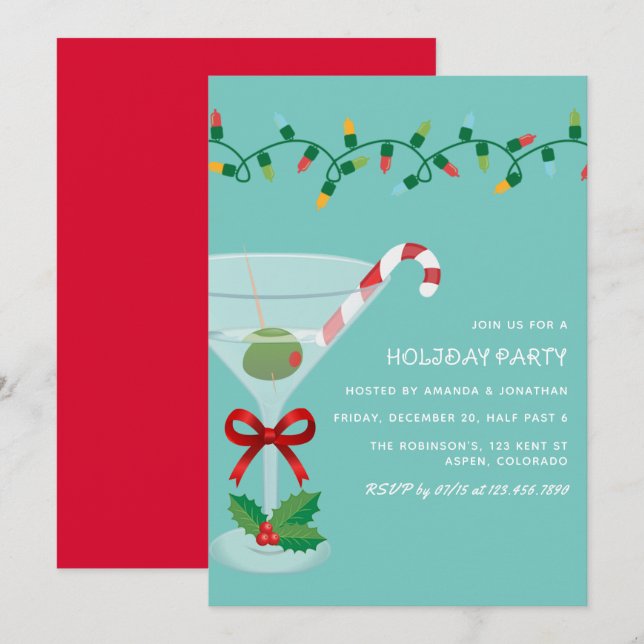 Invitation Fête de Noël Retro Frost Cocktail Party (Devant / Derrière)