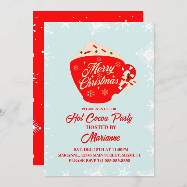 Invitation Fête de Noël Retro Hot Cocoa (Devant / Derrière)