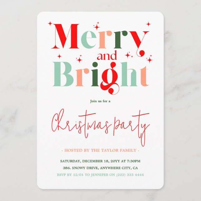 Invitation Fête de Noël Rétro Joyeuse et Lumineuse (Devant)