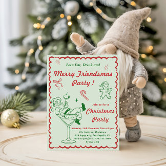 Invitation Fête de Noël Rétro Merry Friendsmas