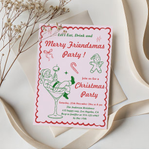 Invitation Fête de Noël Rétro Merry Friendsmas