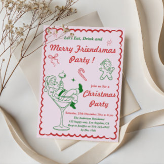 Invitation Fête de Noël Rétro Merry Friendsmas