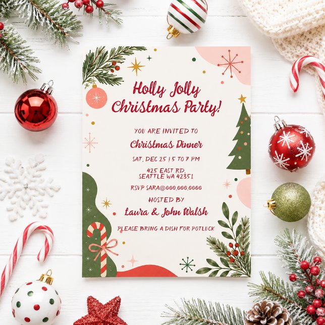Invitation Fête de Noël rétro mignonne de vacances (retro holiday invitation
)
