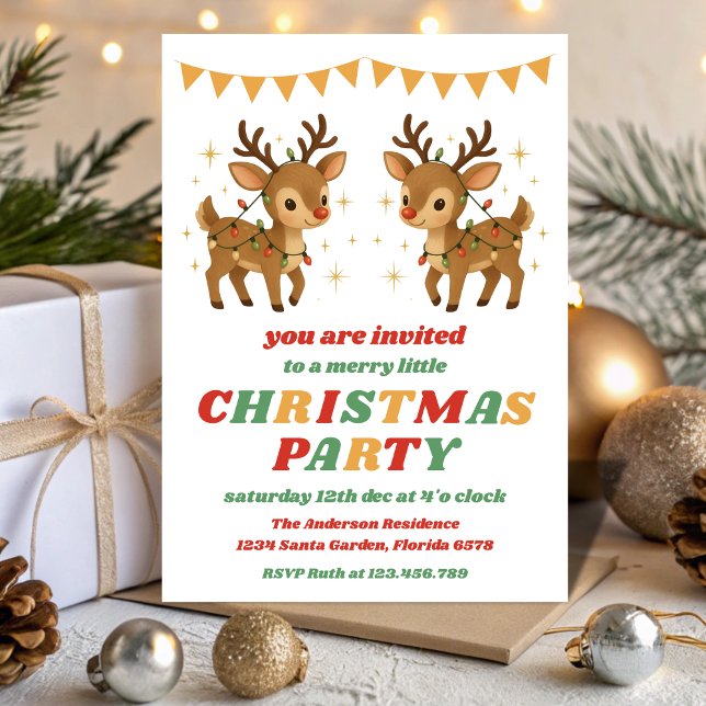 Invitation Fête de Noël rétro Renne modifiable (Créateur téléchargé)