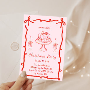 Invitation Fête de Noël Rétro Rose   Fêtes de fin d'année Vin