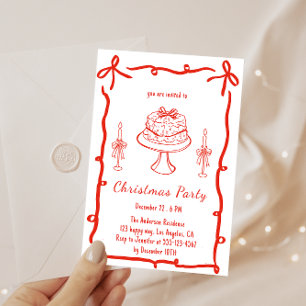 Invitation Fête de Noël Retro Rouge Fêtes Vintage