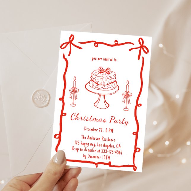 Invitation Fête de Noël Retro Rouge | Fêtes Vintage (Créateur téléchargé)