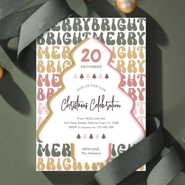 Invitation Fête de Noël Retro Super Colorful Festive (Embrace the retro charm with this fun colorful Christmas party invite design)