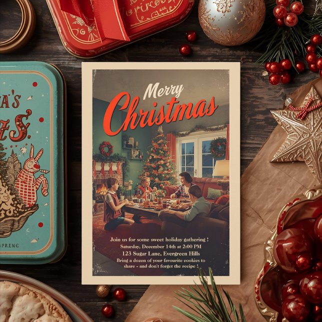 Invitation Fête de Noël rétro vintage (Créateur téléchargé)