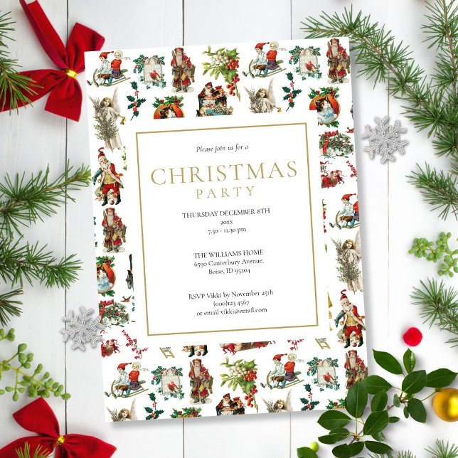 Invitation Fête de Noël Retro vintage (Vintage Retro Christmas Holiday Party Invitation)