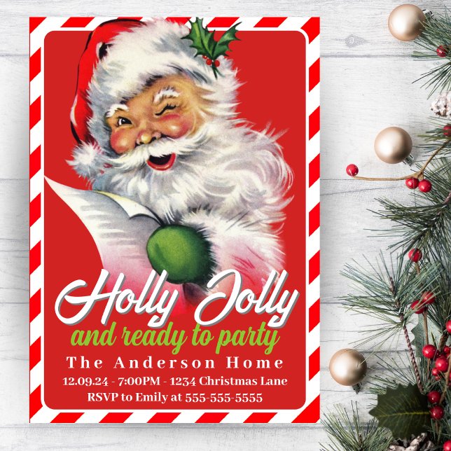 Invitation Fête de Noël Retro Vintage Père Noël (Retro Vintage Santa Claus Custom Christmas Party Invitation)
