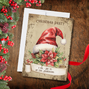 Invitation Fête de Noël rétro vintage Père Noël