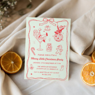 Invitation Fête de Noël rétro vintage rouge joyeuse petite