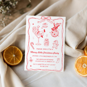 Invitation Fête de Noël rétro vintage rouge joyeuse petite