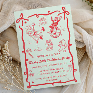 Invitation Fête de Noël rétro vintage rouge joyeuse petite