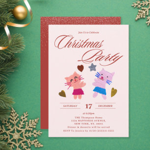 Invitation Fête de Noël rose avec de mignons chatons festifs