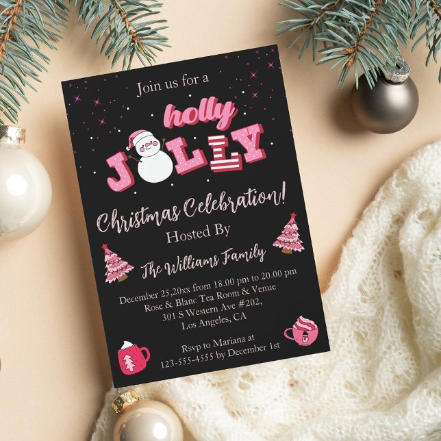 Invitation fête de Noël rose et noir joyeusement chic moderne (Créateur téléchargé)